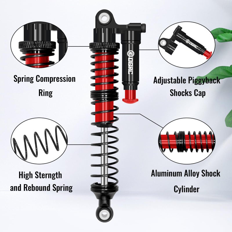 OGUNKE OGRC 100mm Aluminum Adjustable Piggyback Shock Absorber RC Damper for Axial SCX10 TRX4 TRX6 D90 1/10 RC Crawler Upgrade Parts (Red) - Image 5